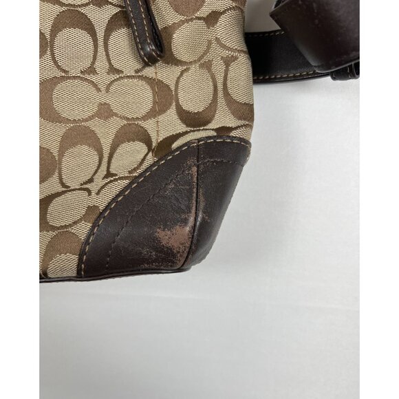 Coach Women Medium Signature Monogram Canvas Leather Trim Shoulder Bag Brown - Picture 7 of 7